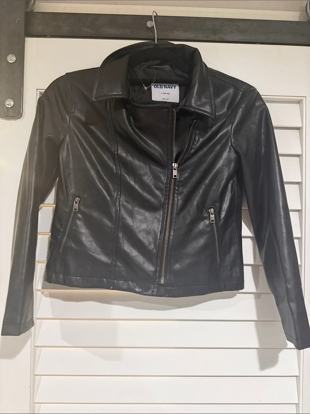 Old Navy Black Faux Leather Asymmetric Zip Jacket - kids